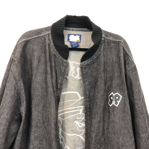 Vintage DJSS Phatpapa Gray Denim Bomber Jacket XL Y2K Streetwear Hip Hop - Picture 5 of 10